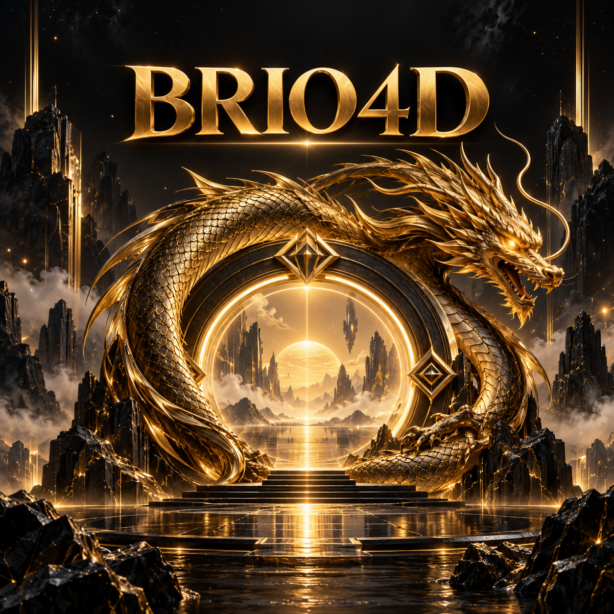 Naga emas BRIO4D mengelilingi portal bercahaya